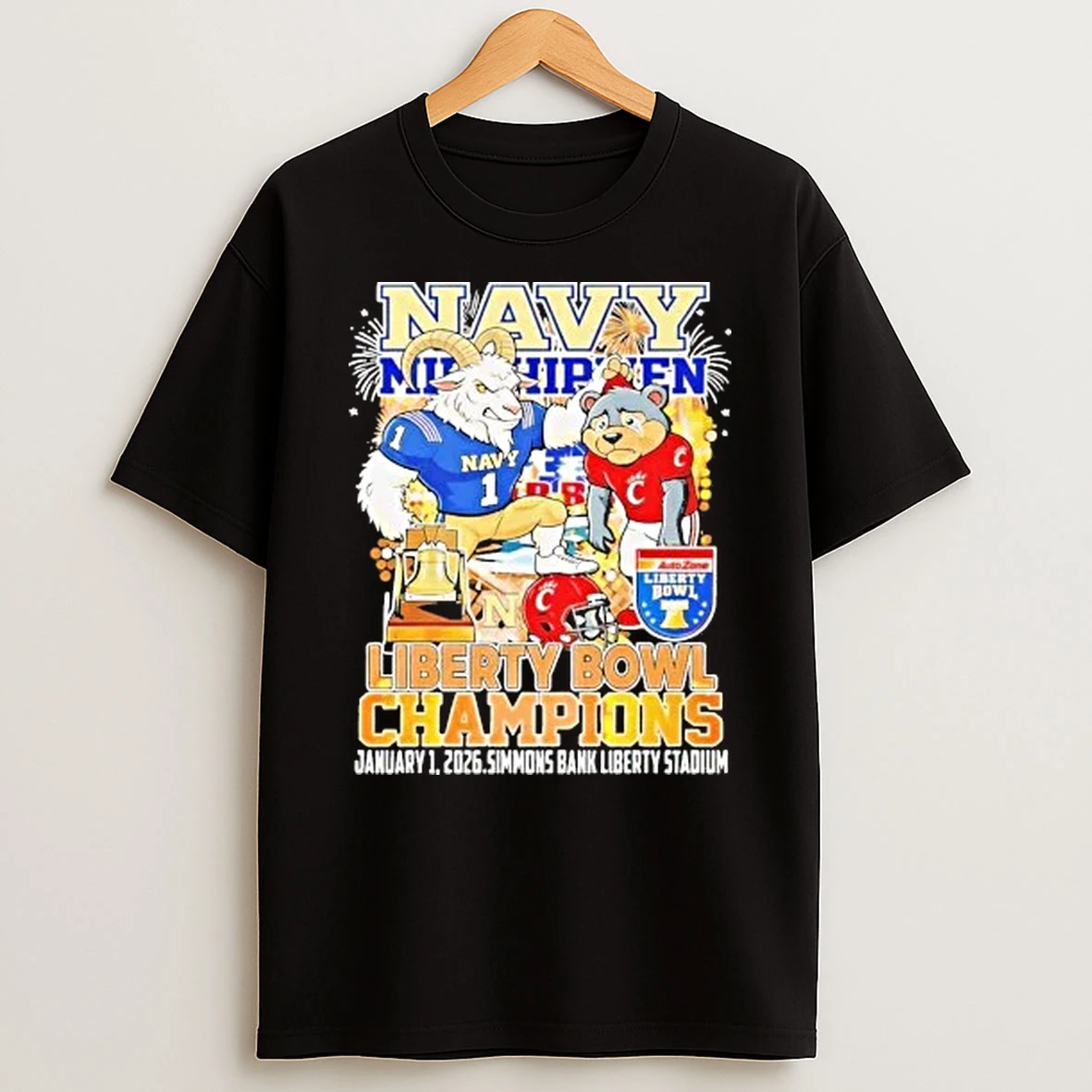 Navy Midshipmen Liberty Bowl Champions January 1 2026 Simmons Bank Liberty Stadium Shirts