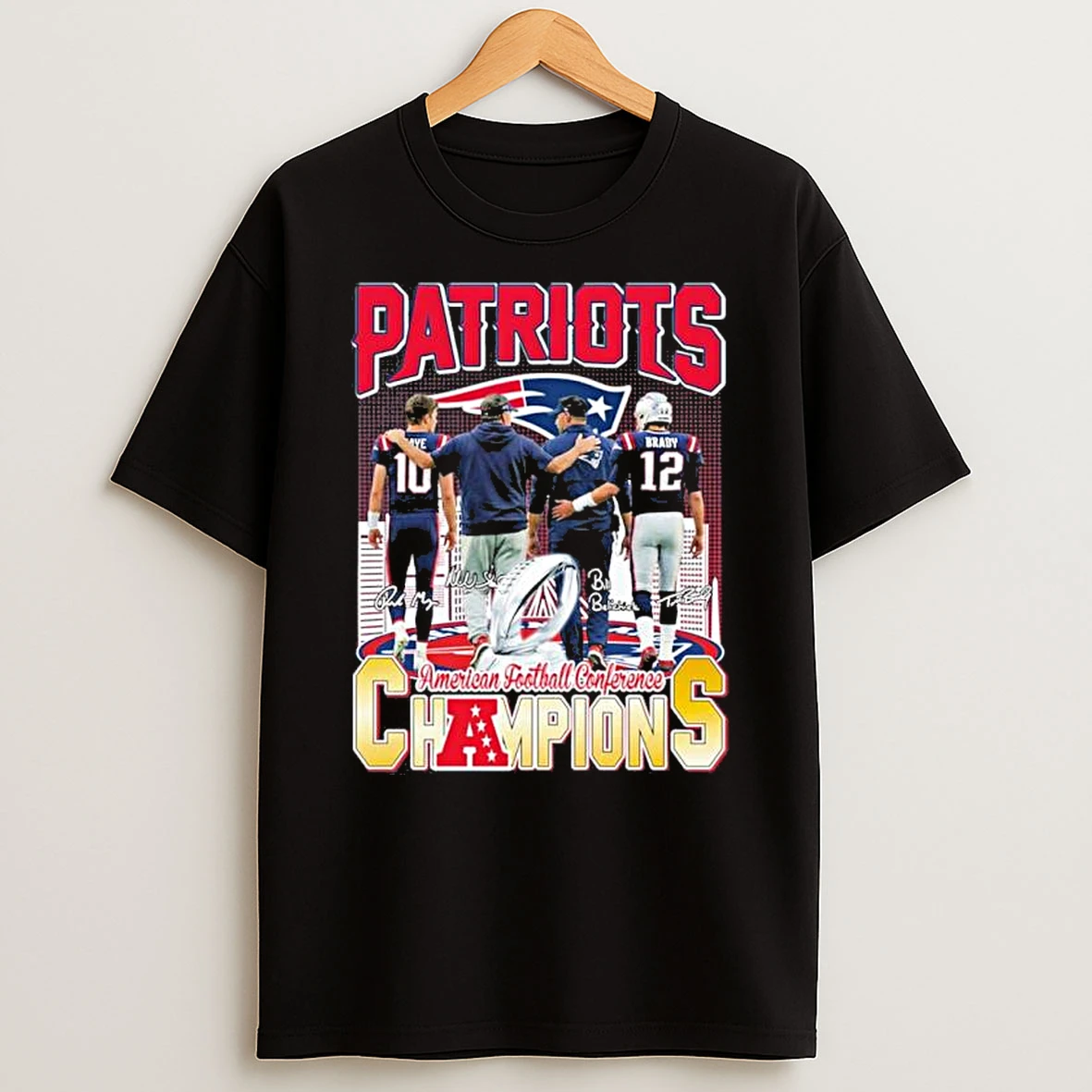 New England Patriots Bill Belichick Drake Maye And Tom Brady Afc Champions Shirts