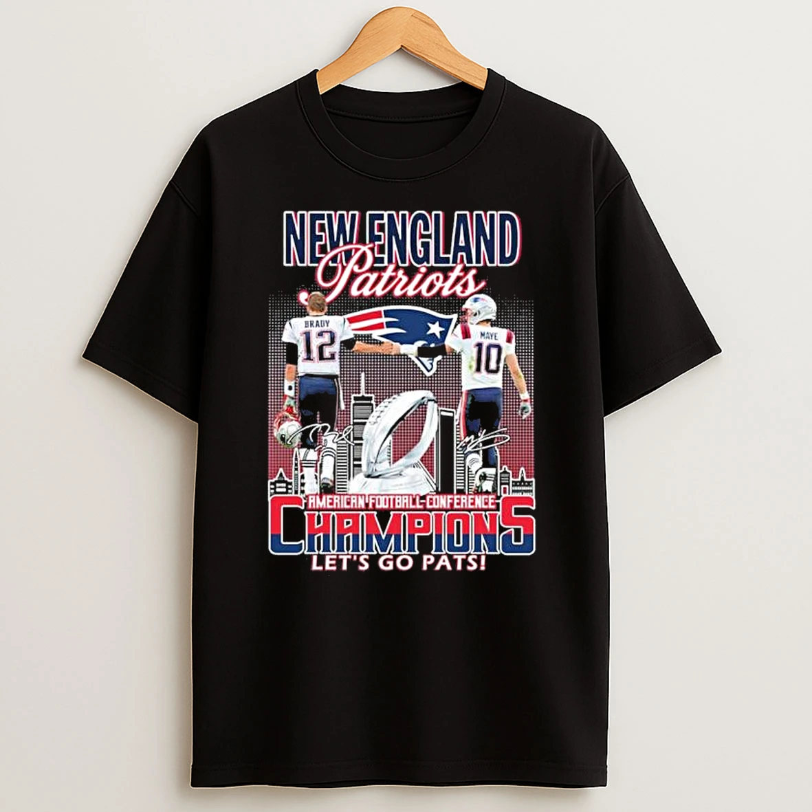 New England Patriots Drake Maye And Tom Brady Afc Champions Shirts