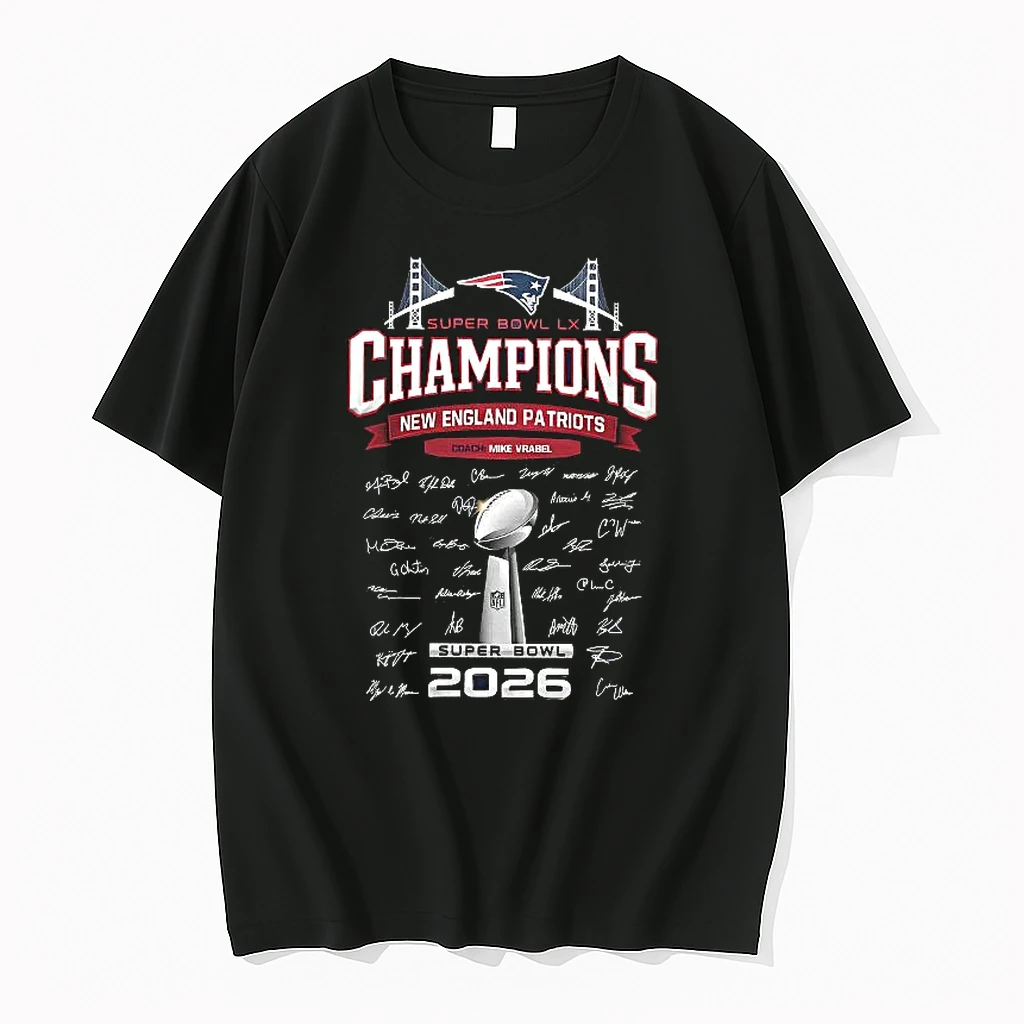 New England Patriots Special Super Bowl Lx Champions Trophy 2026 Player Signature Woman Shirts