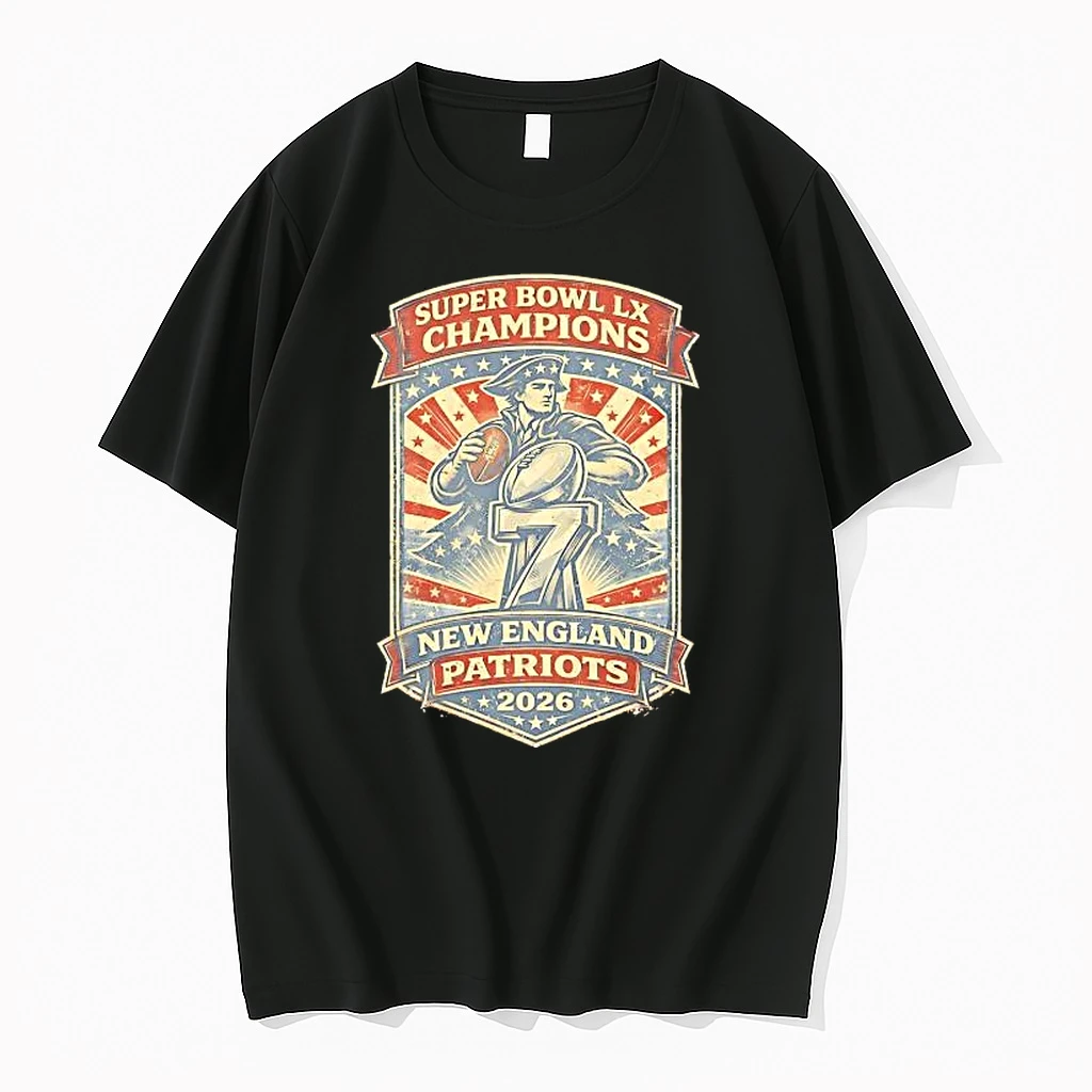 New England Patriots Super Bowl Lx Champions Retro Trophy Tee Shirts