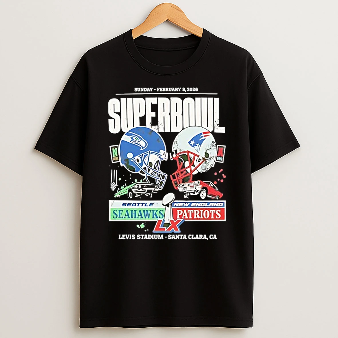 New England Patriots Vs Seattle Seahawks Super Bowl Lx February 8 2026 Matchup Helmet Shirts