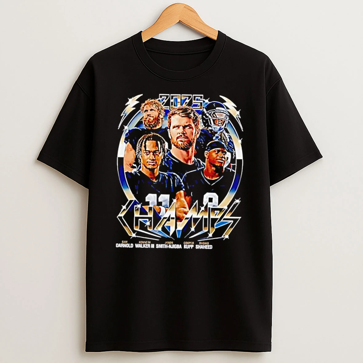 Nice 2025 Champs Sam Darnold Kenneth Walker Jaxon Smith Njgba Cooper Kupp Shirts