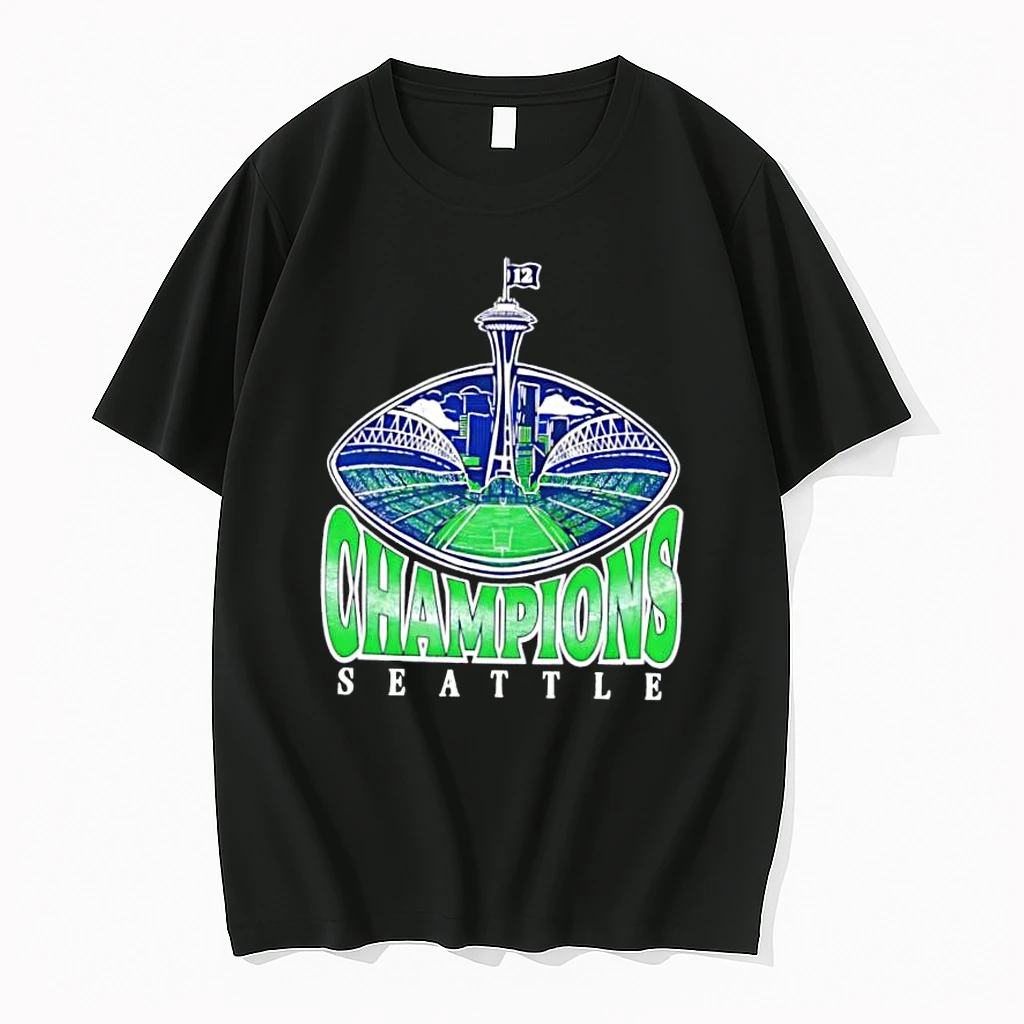 Nice Seattle Champions Space Needle Stadium Field 12 Flag Shirts