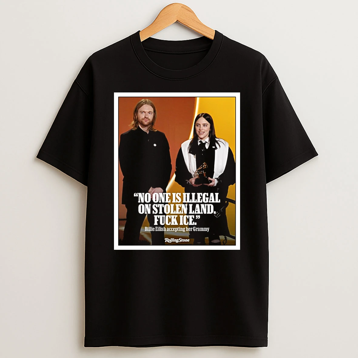 No One Is Illegal On Stolen Land Fuck Ice Billie Eilish Accepting Her Grammys Shirts