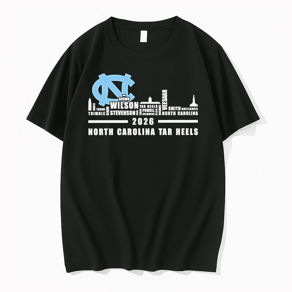 North Carolina Tar Heels 2026 Players Names City Skyline Tee Shirts