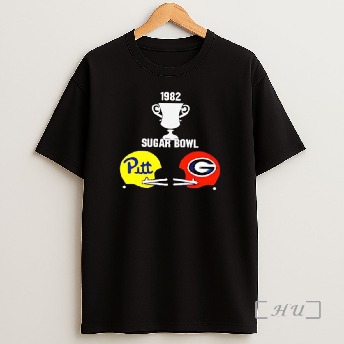 Officials 1982 Sugar Bowl Pitt Vs Georgia Helmets Trophy Graphic Shirt Sweatshirt Tee