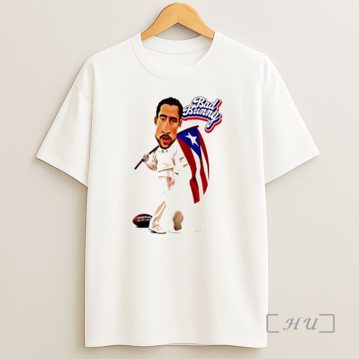 Officials Bad Bunny Caricature Holding Puerto Rico Flag Sports Shirt Sweatshirt Tee
