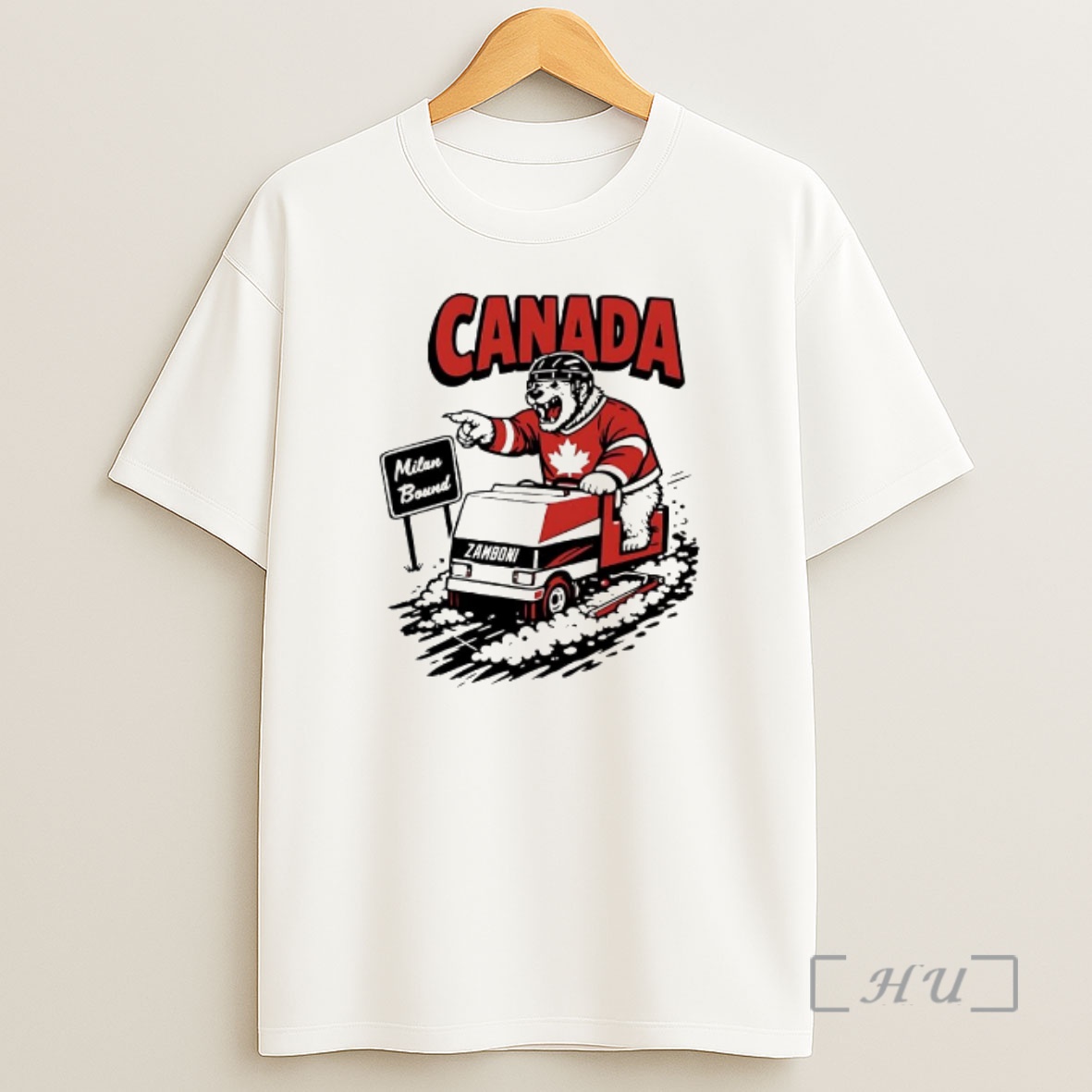 Officials Canada Hockey Polar Bear Milan Bound Driving Zamboni Winter Sports Shirt Sweatshirt Tee