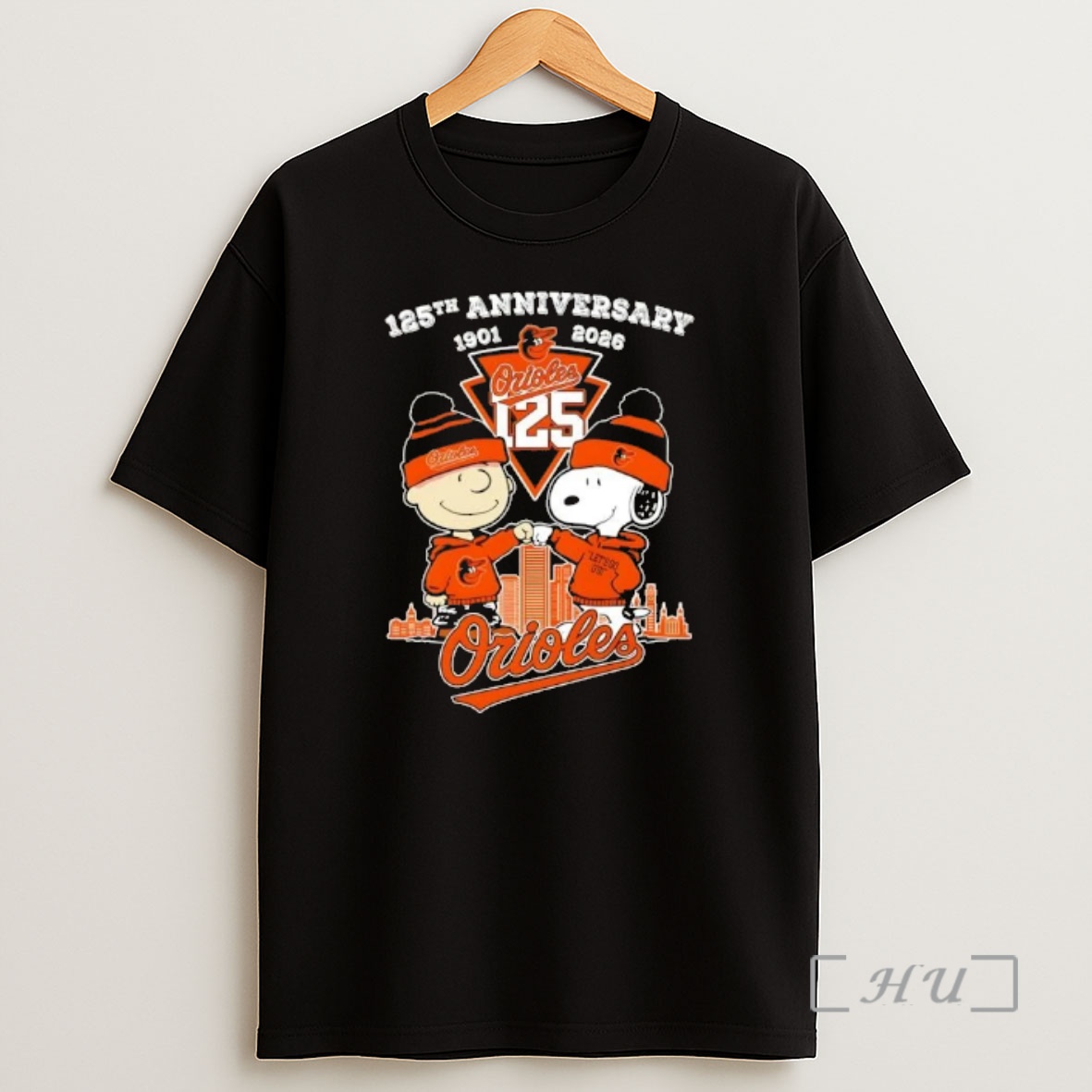 Officials Charlie Brown Fist Bump Snoopy 125th Anniversary 1901 2026 Baltimore Orioles Baseball City Skyline Shirt Sweatshirt Tee