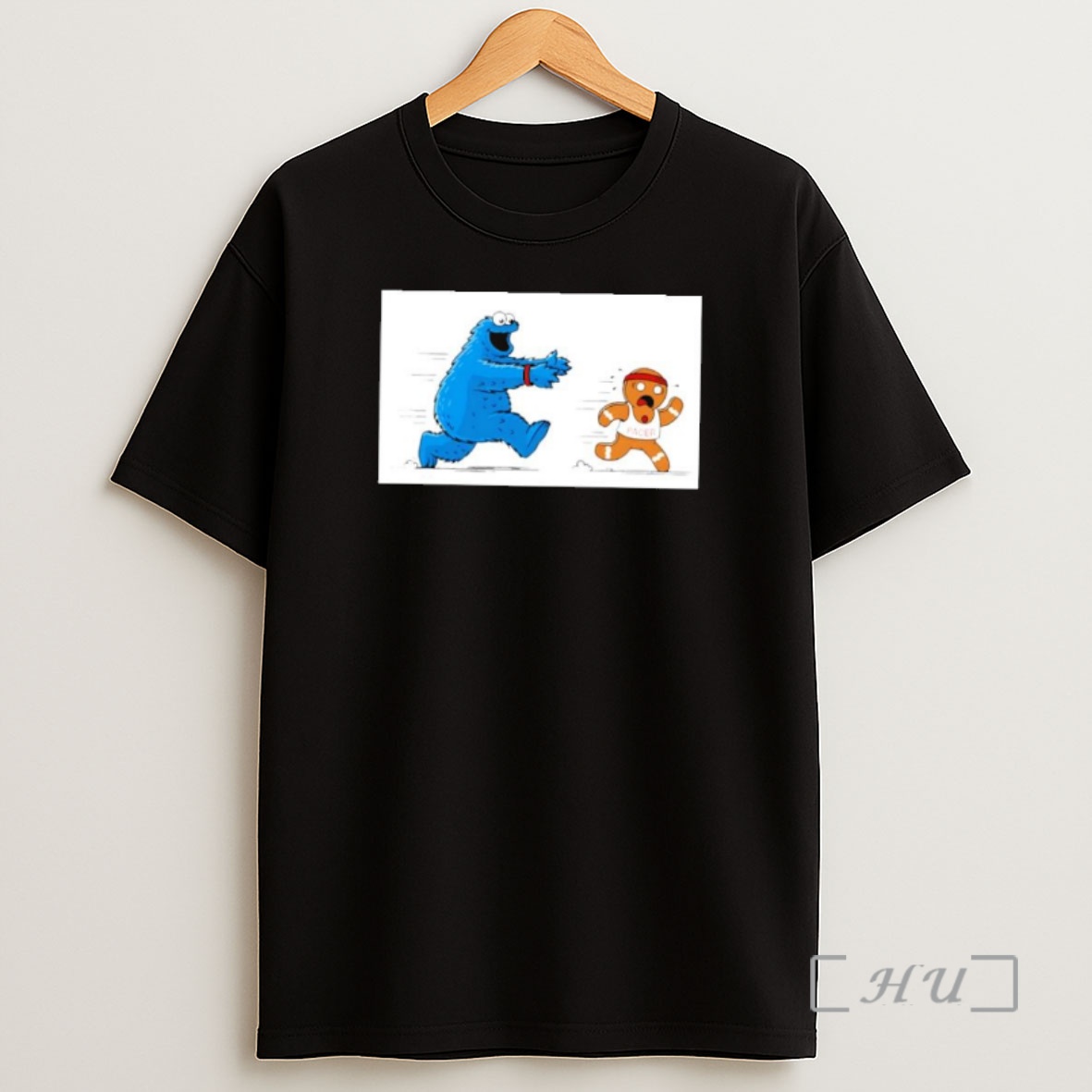 Officials Cookie Monster Chasing Gingerbread Pacer Man Funny Cartoon Shirt Sweatshirt Tee