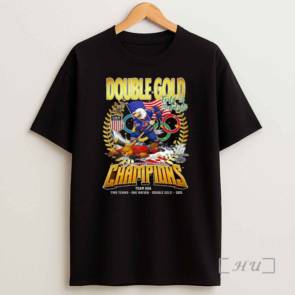 Officials Double Gold 2026 Medalists Champions Team Usa Two Team One Nation Mascot Shirt Sweatshirt Tee
