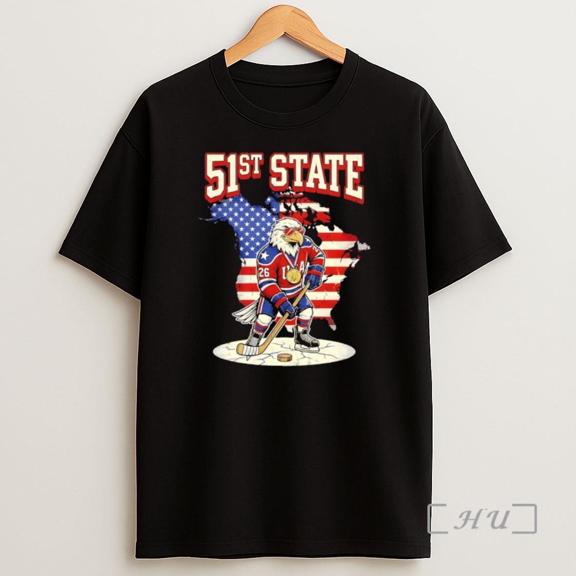 Officials Eagle 51st State Usa Hockey Map American Flag Shirt Sweatshirt Tee