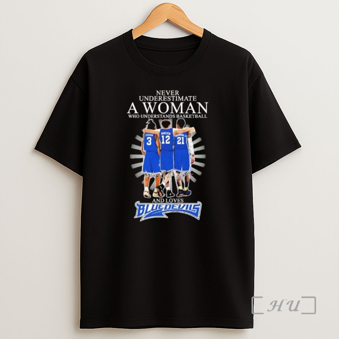 Officials Evans Boozer Ngongba Ii Never Underestimate A Woman Who Understands Basketball And Loves Duke Blue Devils Shirt Sweatshirt Tee