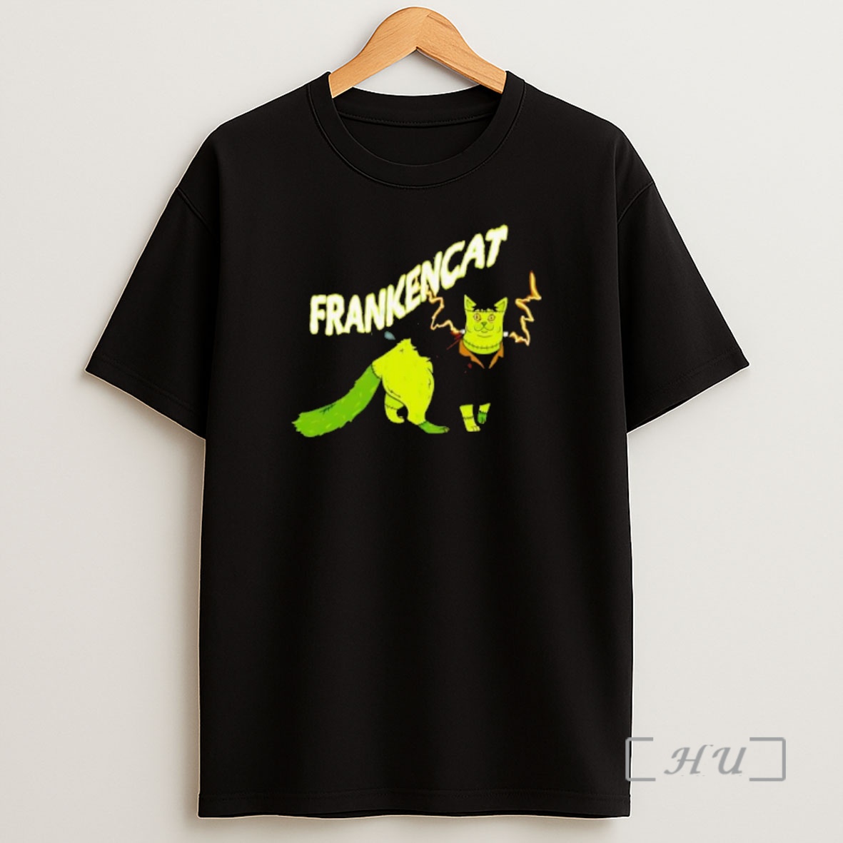 Officials Frankencat Green Monster Halloween Cat Lightning Bolt Graphic Shirt Sweatshirt Tee