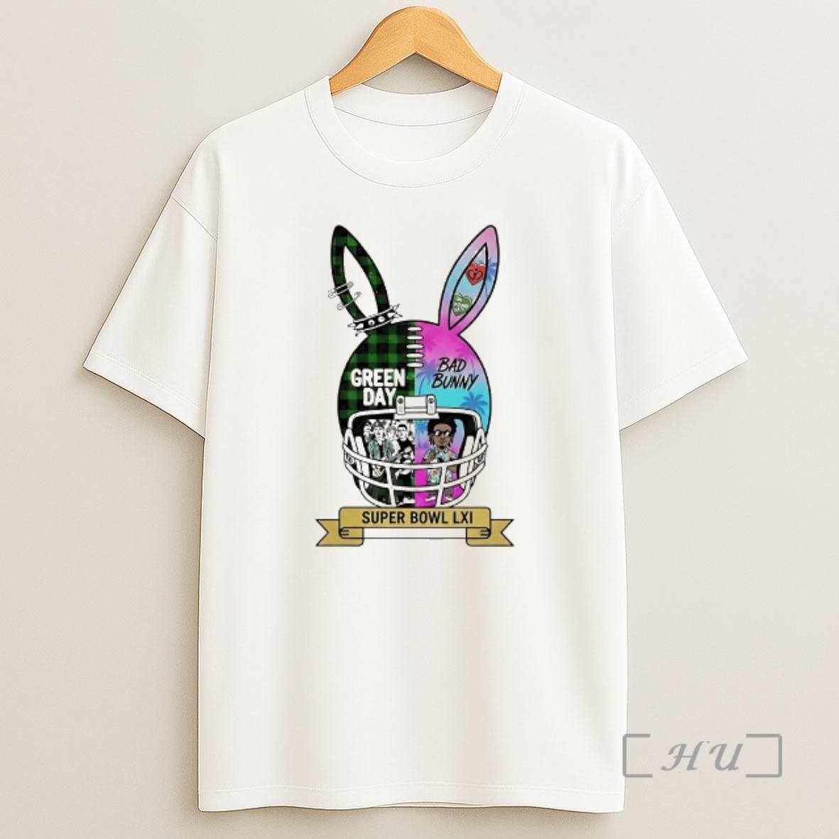 Officials Green Day Bad Bunny Super Bowl Lxi Football Helmet Shirt Sweatshirt Tee
