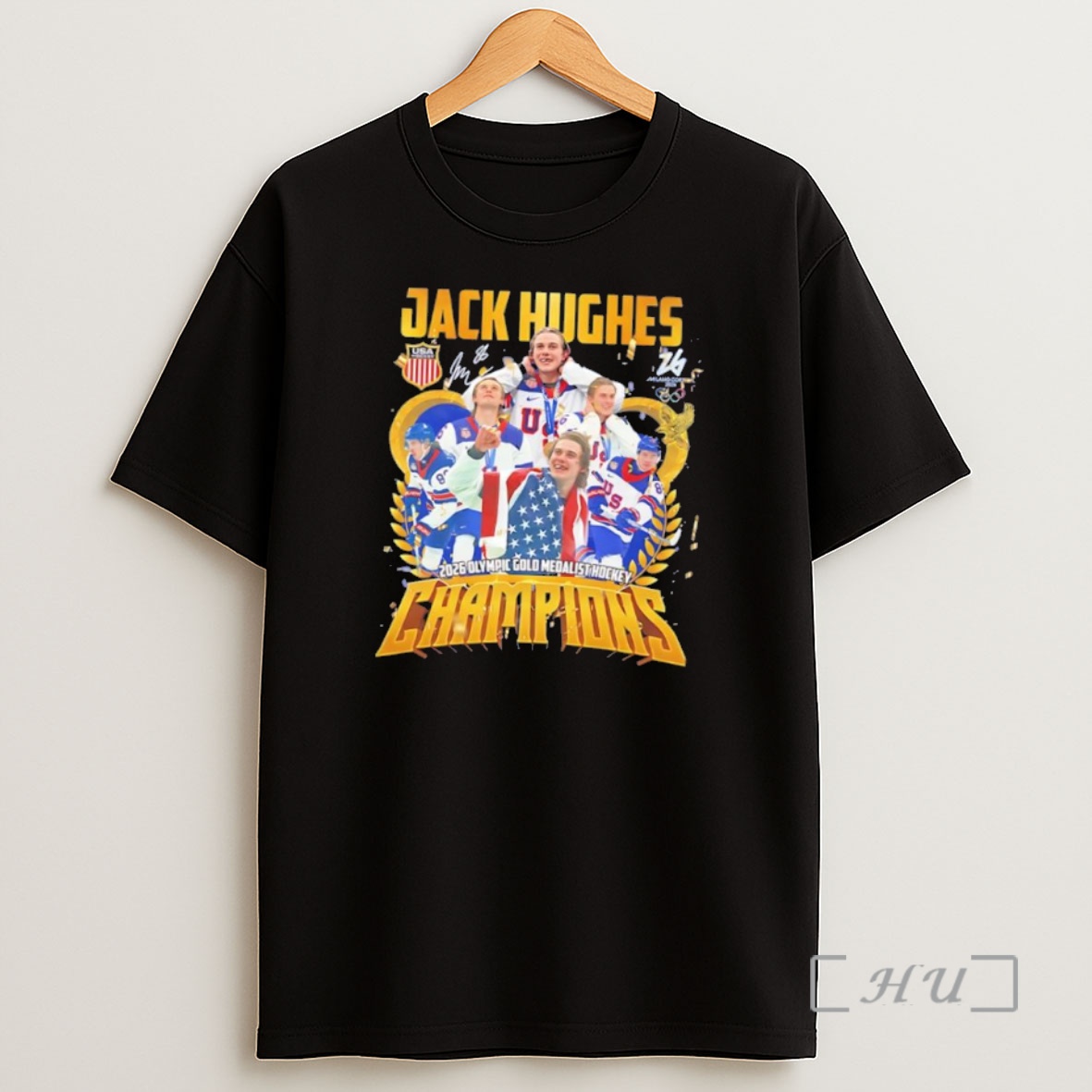 Officials Jack Hughes 2026 Olympic Gold Medalist Hockey Champions Signature Shirt Sweatshirt Tee