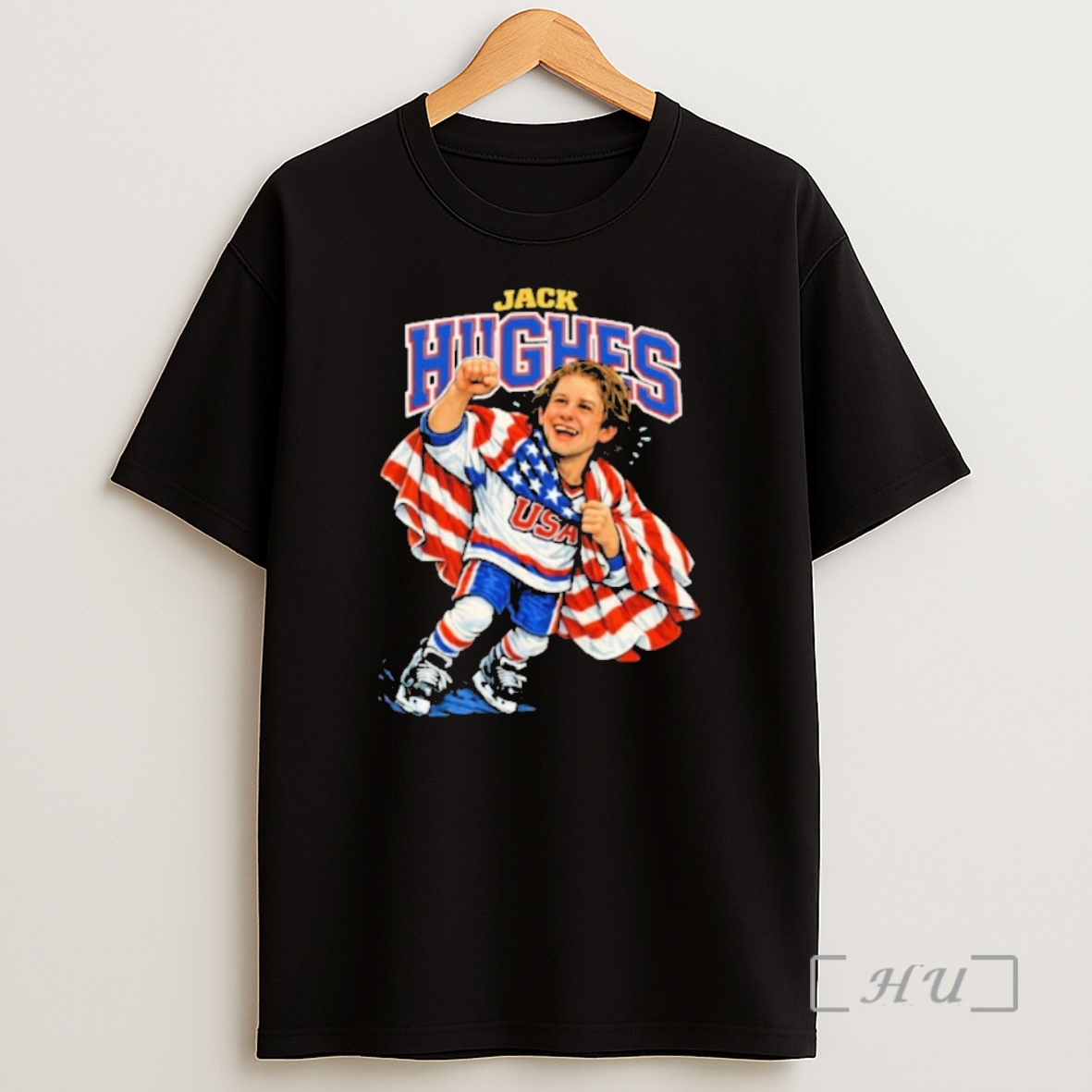 Officials Jack Hughes Usa Hockey Champions Flag America Shirt Sweatshirt Tee