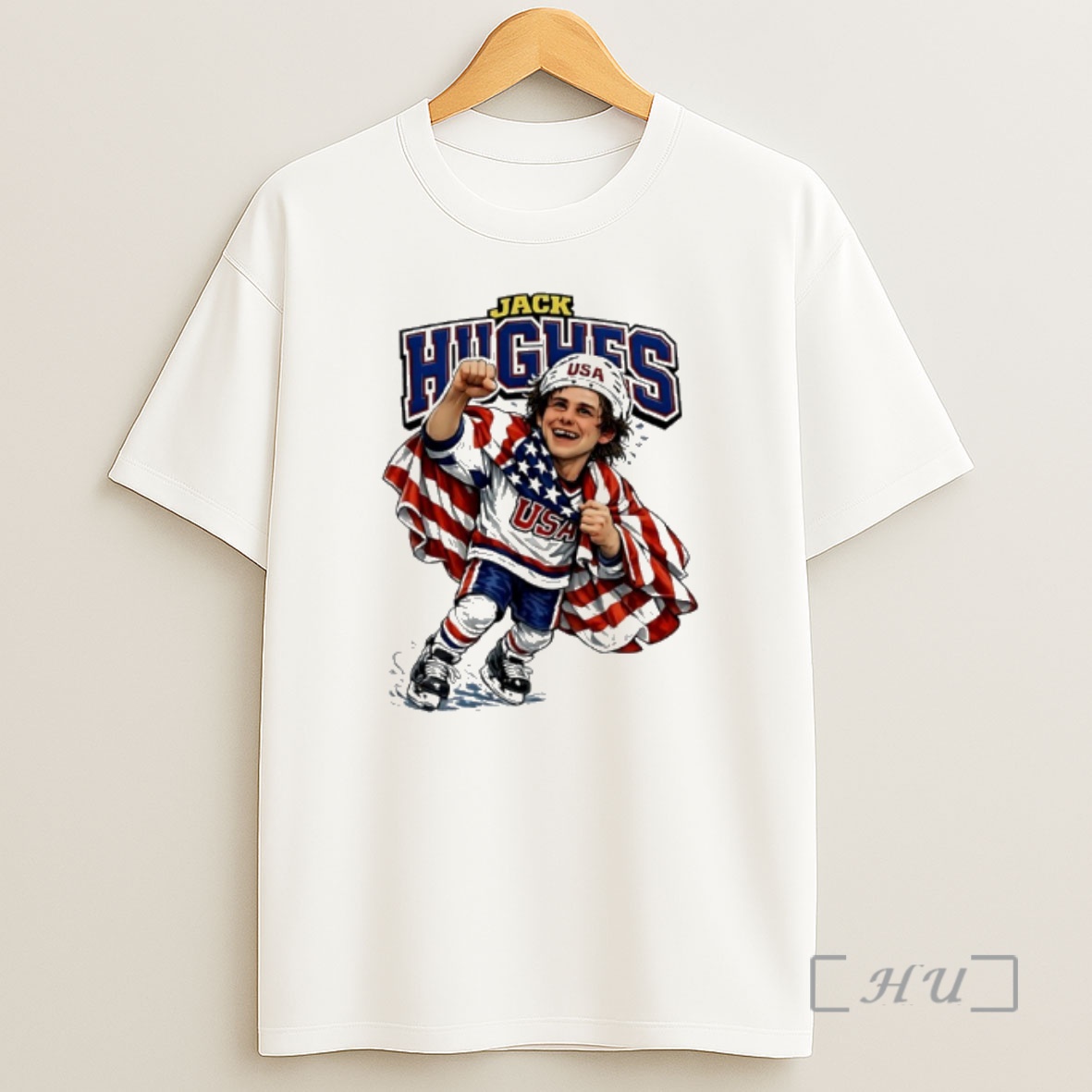 Officials Jack Hughes Usa Hockey Olympic Gold Goal Caricature Shirt Sweatshirt Tee