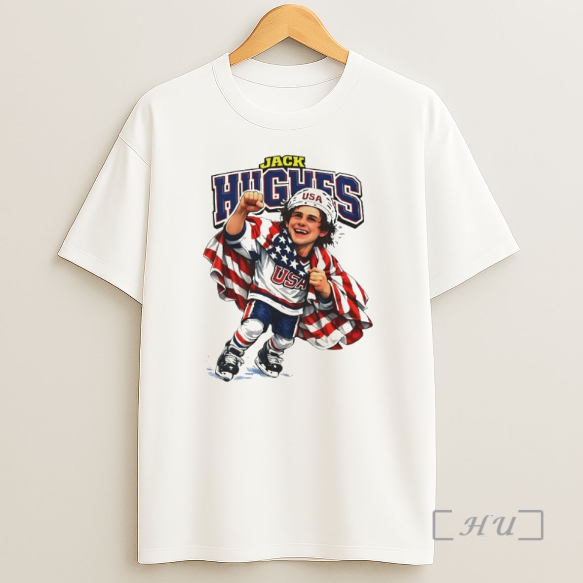 Officials Jack Hughes Caricature Usa Hockey American Flag Olympic 2026 Shirt Sweatshirt Tee
