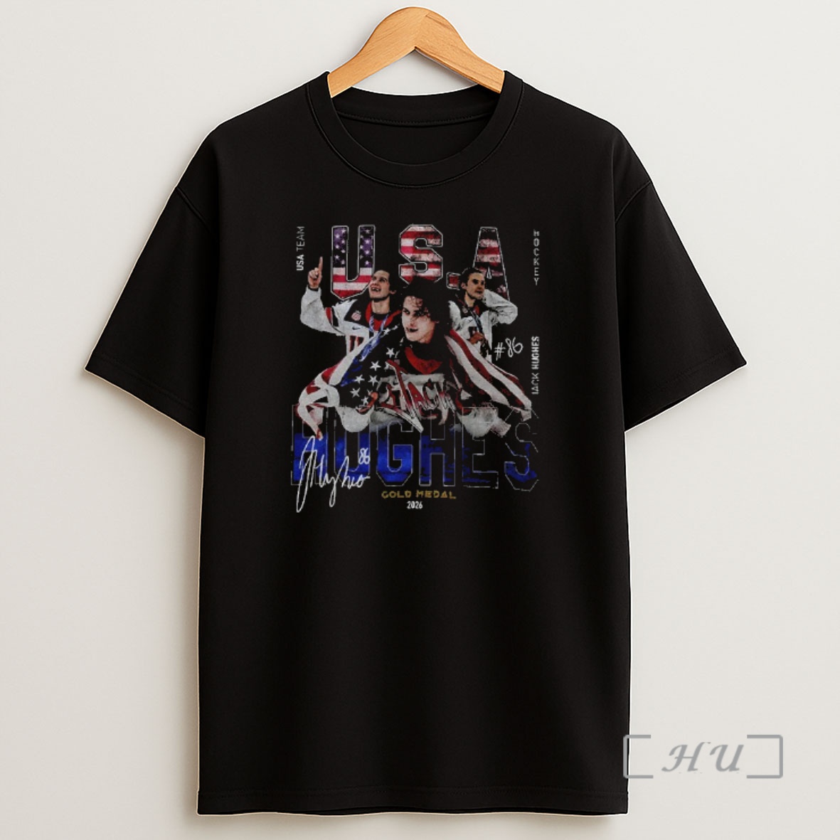 Officials Jack Hughes Gold Medal Usa Hockey Player Graphic Signature Shirt Sweatshirt Tee