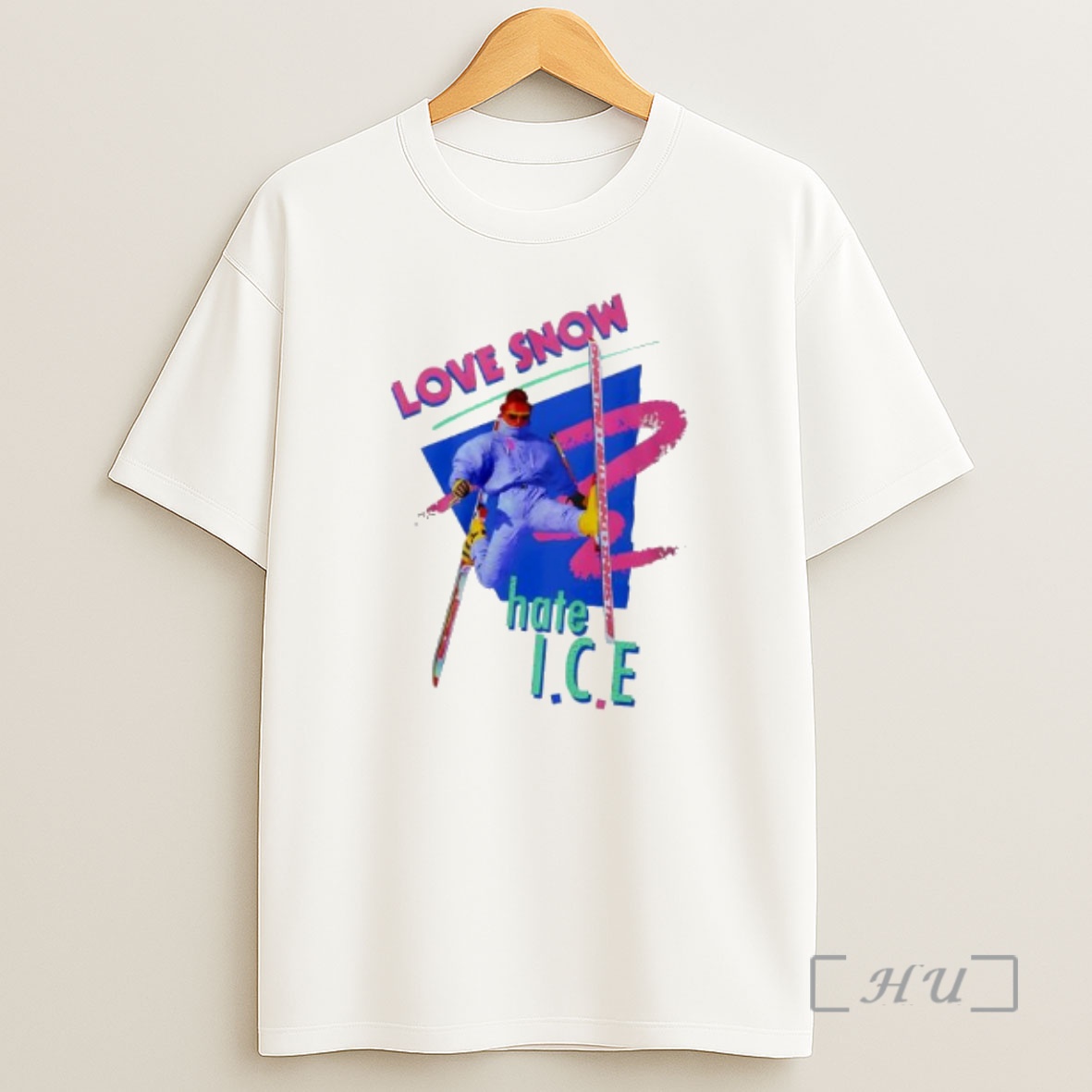 Officials Love Snow Hate I C E Retro 80s Style Neon Skiing Shirt Sweatshirt Tee