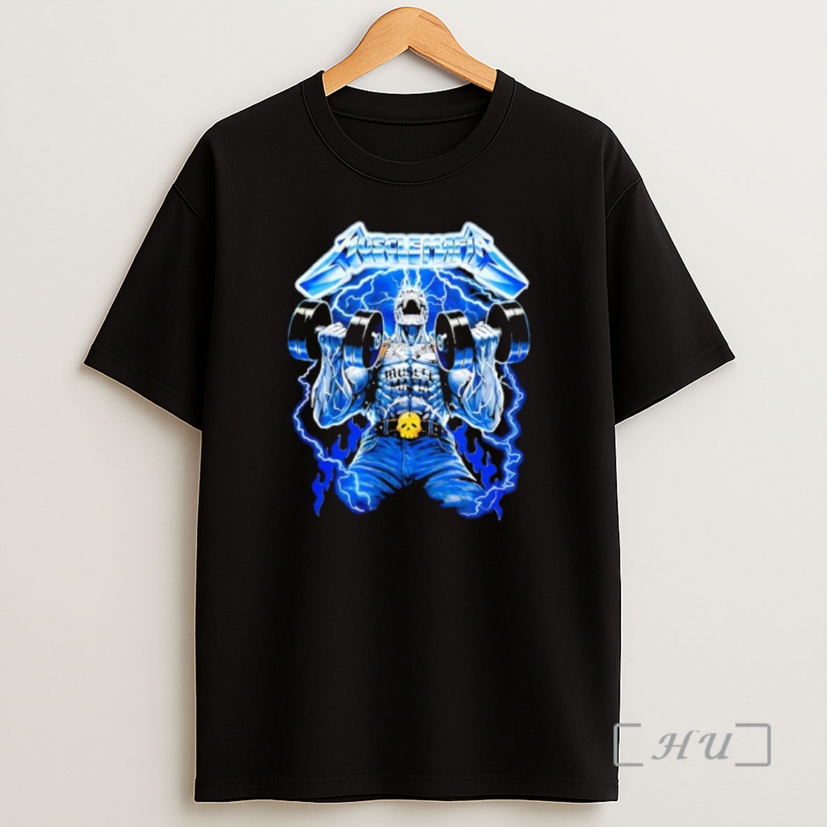 Officials Muscle Mafia Skeleton Weightlifter Lifting Dumbbells Lightning Shirt Sweatshirt Tee