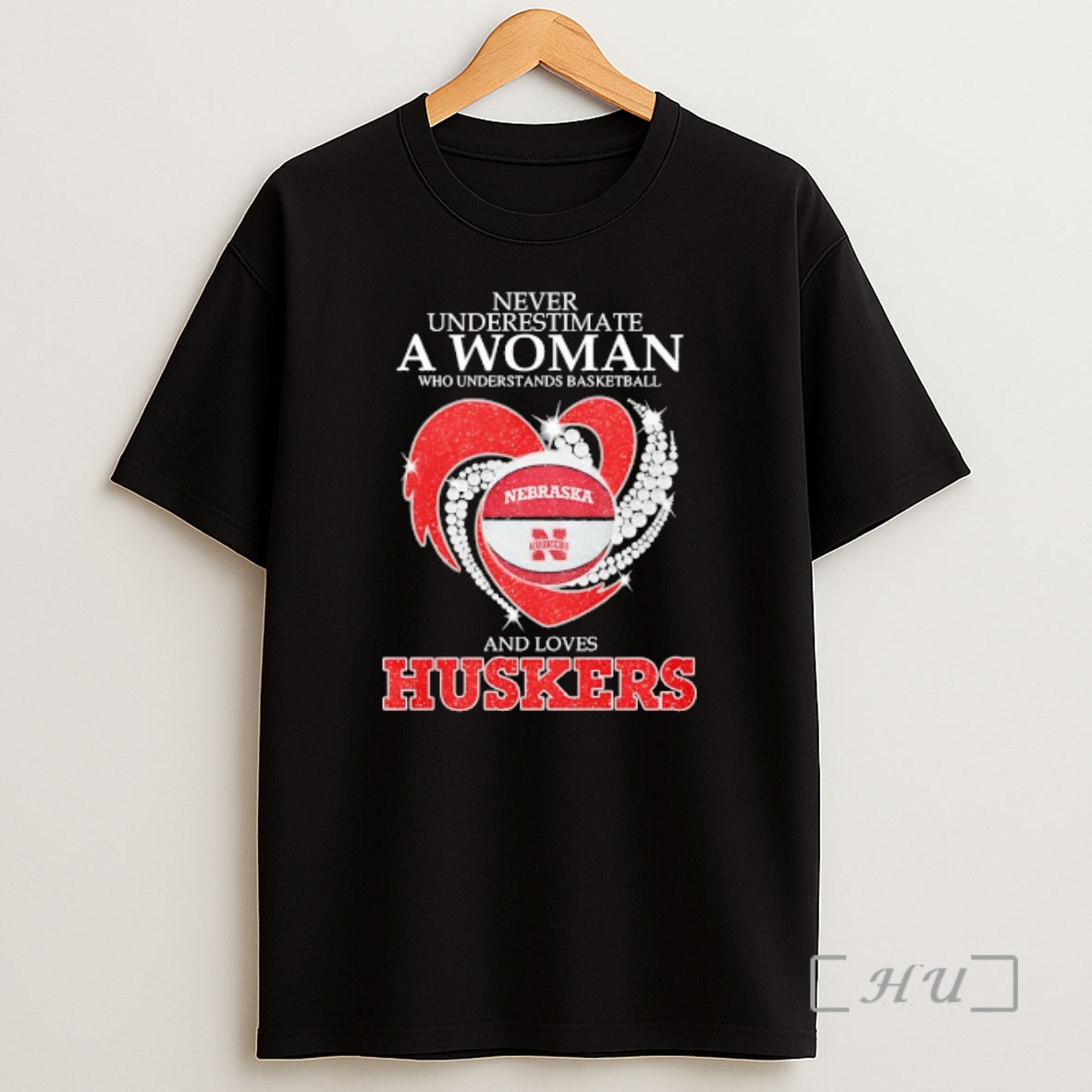 Officials Nebraska Huskers Never Underestimate A Woman Who Understands Basketball Diamond Heart Shape Shirt Sweatshirt Tee