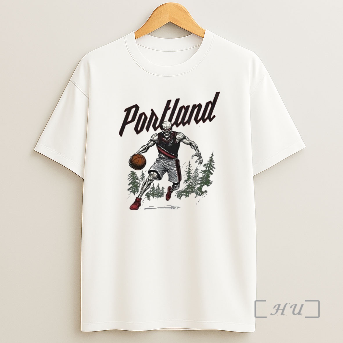 Officials Portland Skeleton Basketball Player Dribbling In The Pine Forest Shirt Sweatshirt Tee