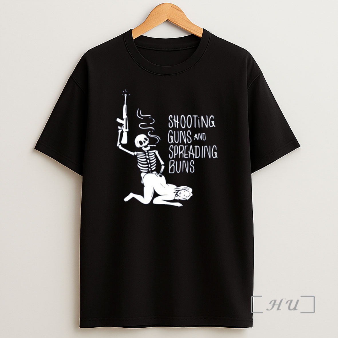 Officials Skull And Sexy Lady Couple Shooting Guns And Spreading Buns Shirt Sweatshirt Tee