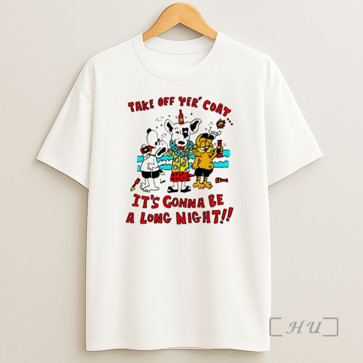 Officials Snoopy Garf Cat Take Off Yer Coat Its Gonna Be A Long Night Shirt Sweatshirt Tee