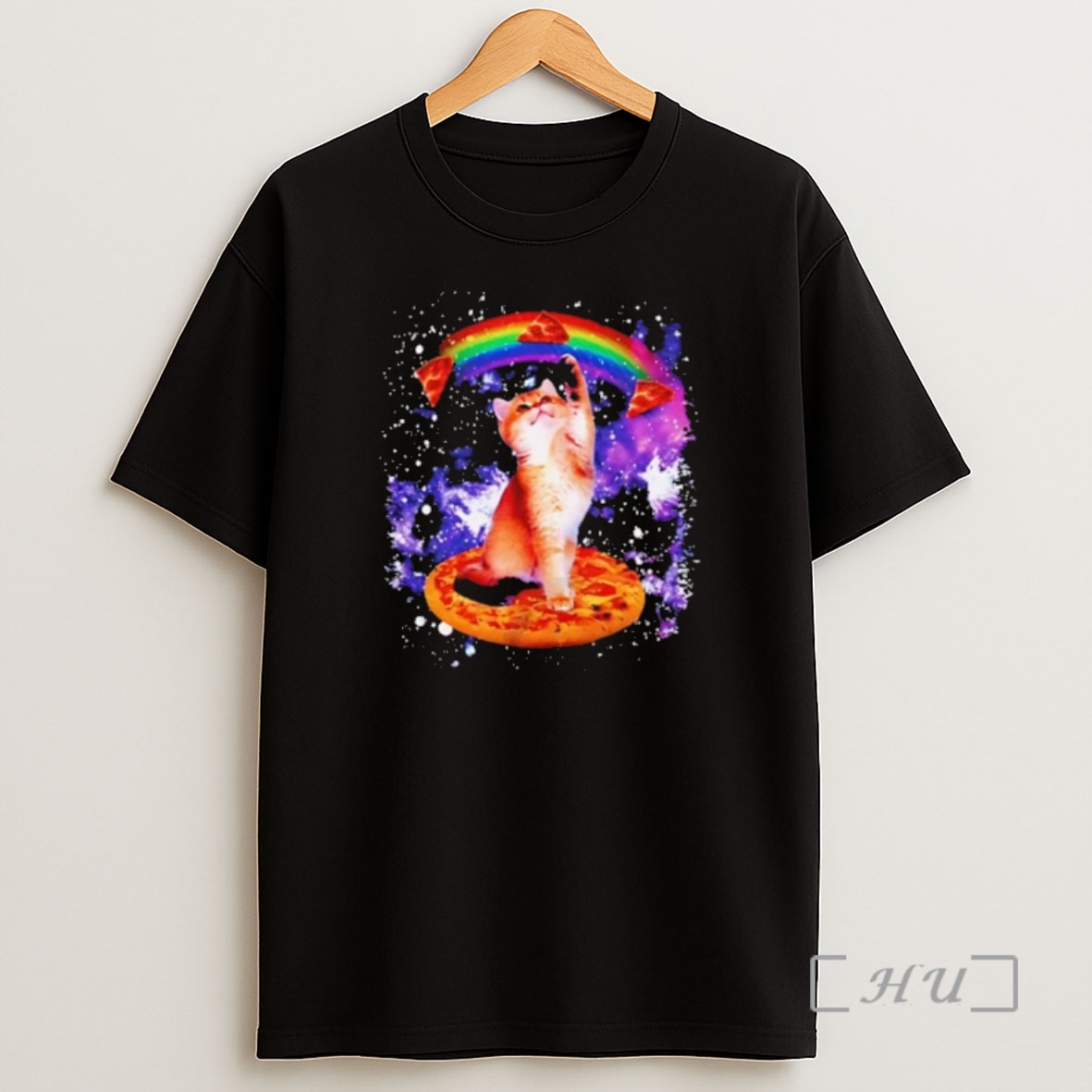 Officials Space Galaxy Cat Rainbow Pizza Floating Slices Shirt Sweatshirt Tee