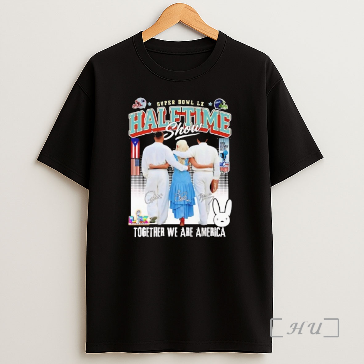 Officials Super Bowl Lx Halftime Show Ricky Martin Lady Gaga And Bad Bunny Together We Are America Shirt Sweatshirt Tee