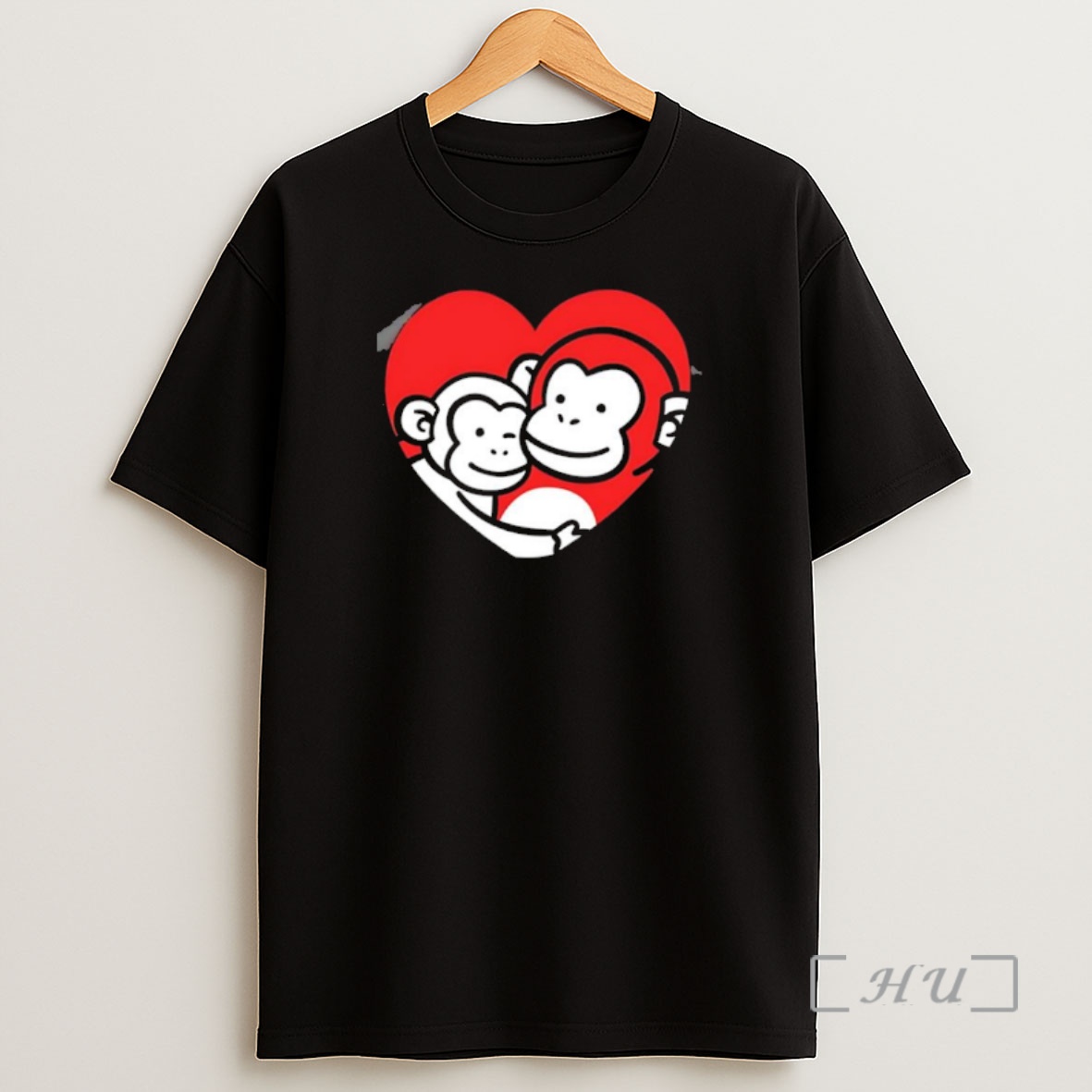 Officials Two Monkeys Hugging In Red Heart Cartoon Graphic Shirt Sweatshirt Tee