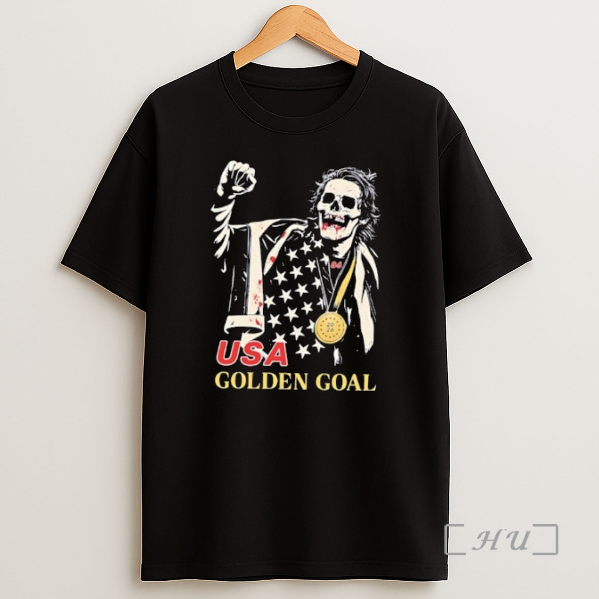 Officials Usa Golden Goal Skeleton With Gold Medal And Flag Shirt Sweatshirt Tee