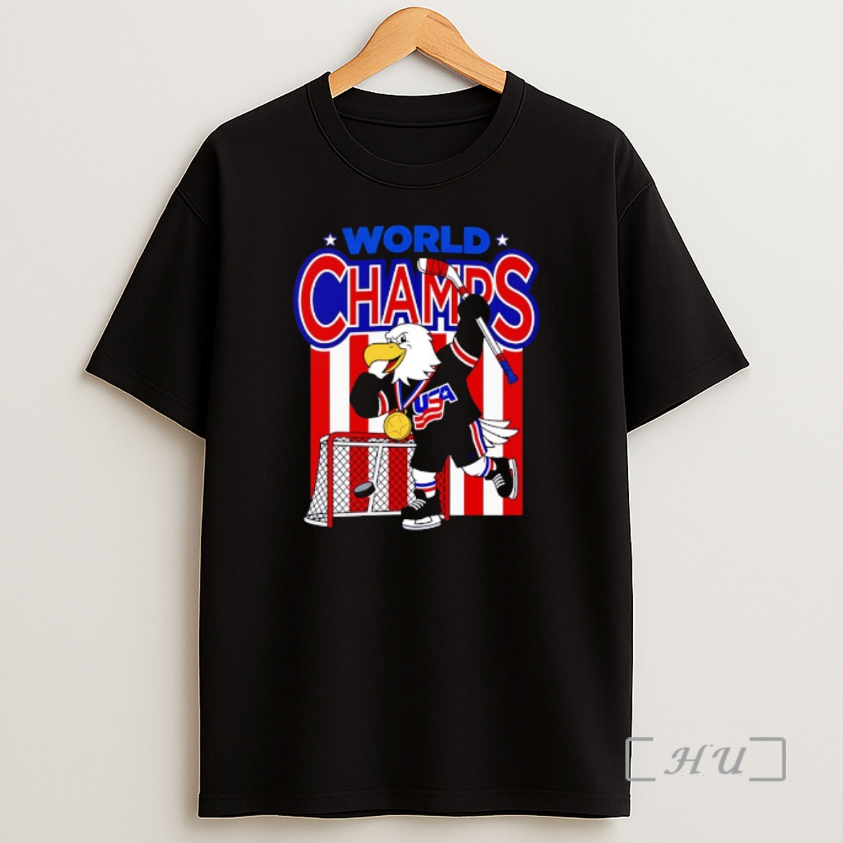 Officials Usa World Champs Mascot Holding Hockey Stick Shirt Sweatshirt Tee