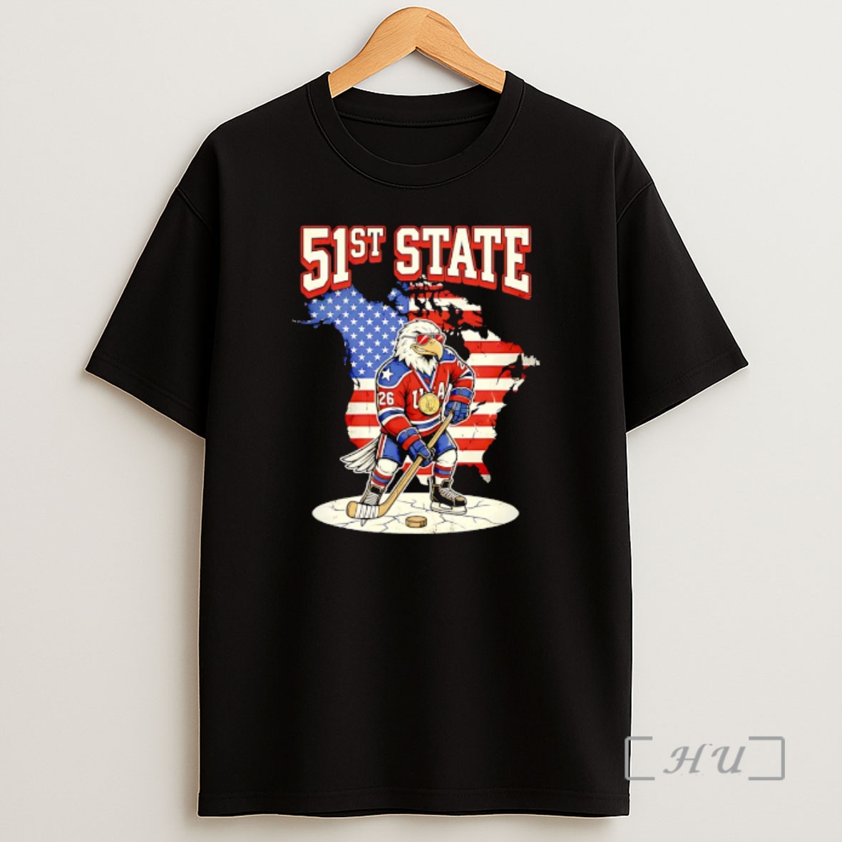 Officials Usa Team 51st State Gold Medal Eagle Mascot Holding Hockey Stick Retro Shirt Sweatshirt Tee