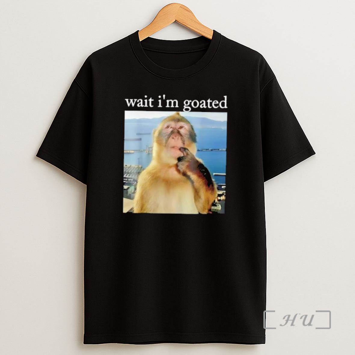 Officials Wait Im Goated Pensive Monkey Thinking Sea Background Shirt Sweatshirt Tee
