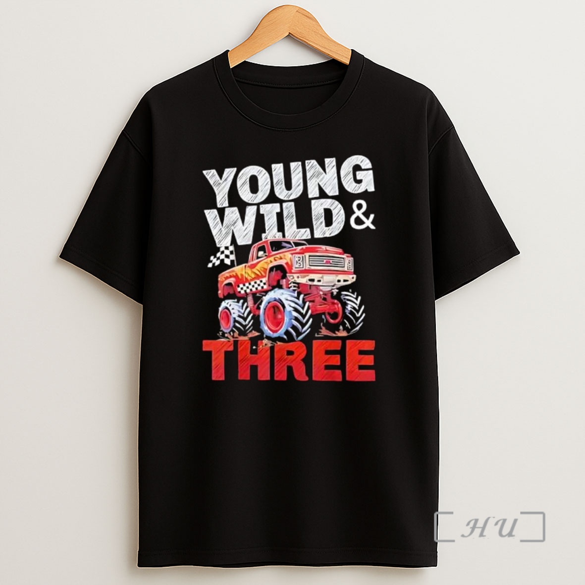 Officials Young Wild And Three Red Monster Truck Racing Birthday Boy Shirt Sweatshirt Tee