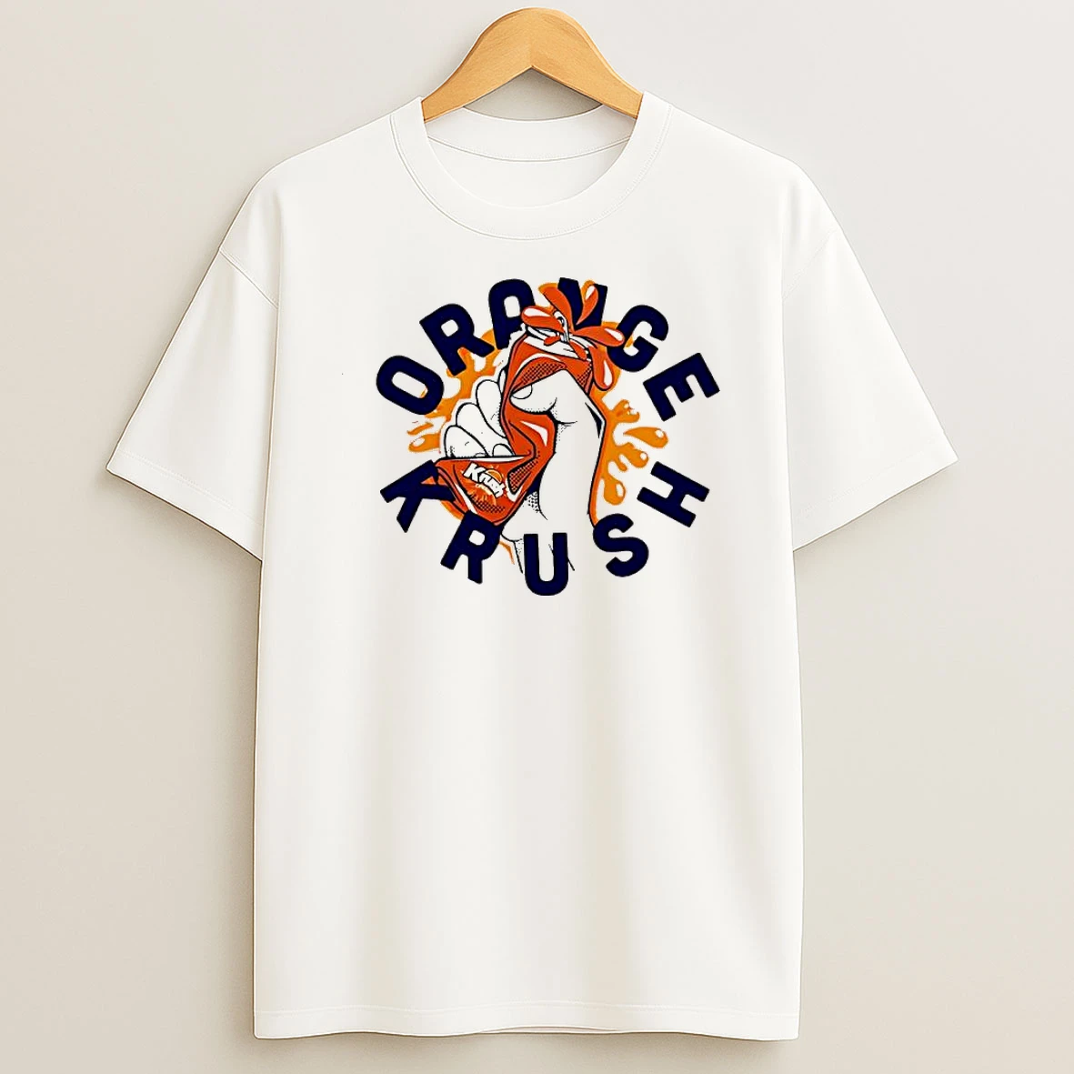 Orange Krush Hand Crushing Soda Can Splatter Graphic Shirts