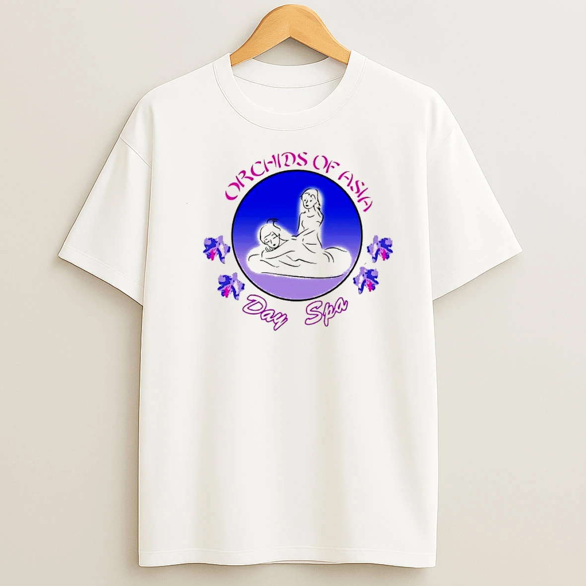 Orchids Of Asia Day Spa Logo Pink And Blue Design Shirts