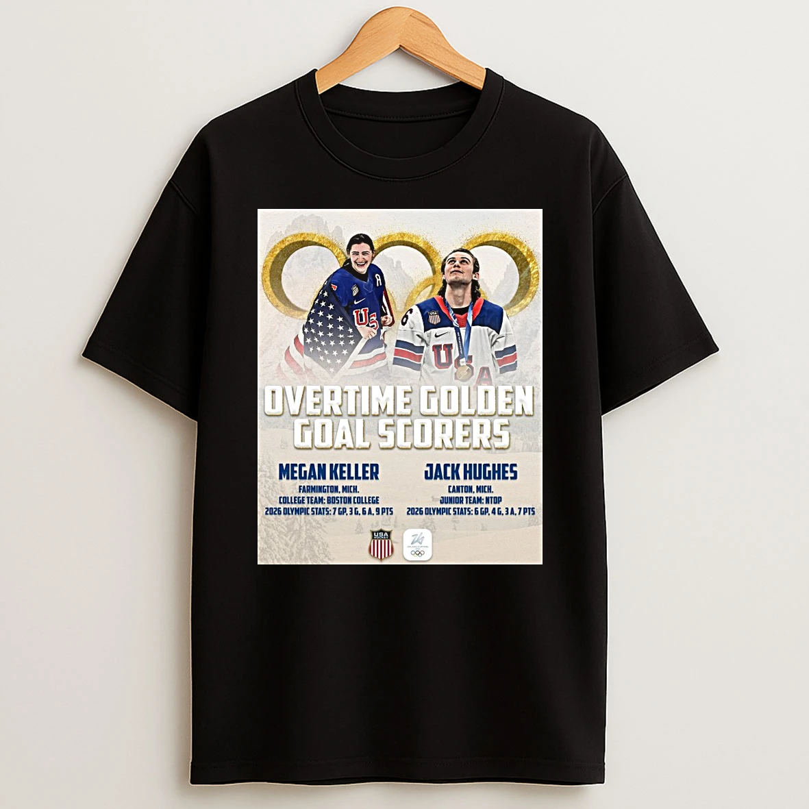 Overtime Golden Goal Scorers Megan Keller And Jack Hughes Winter Olympics Shirts