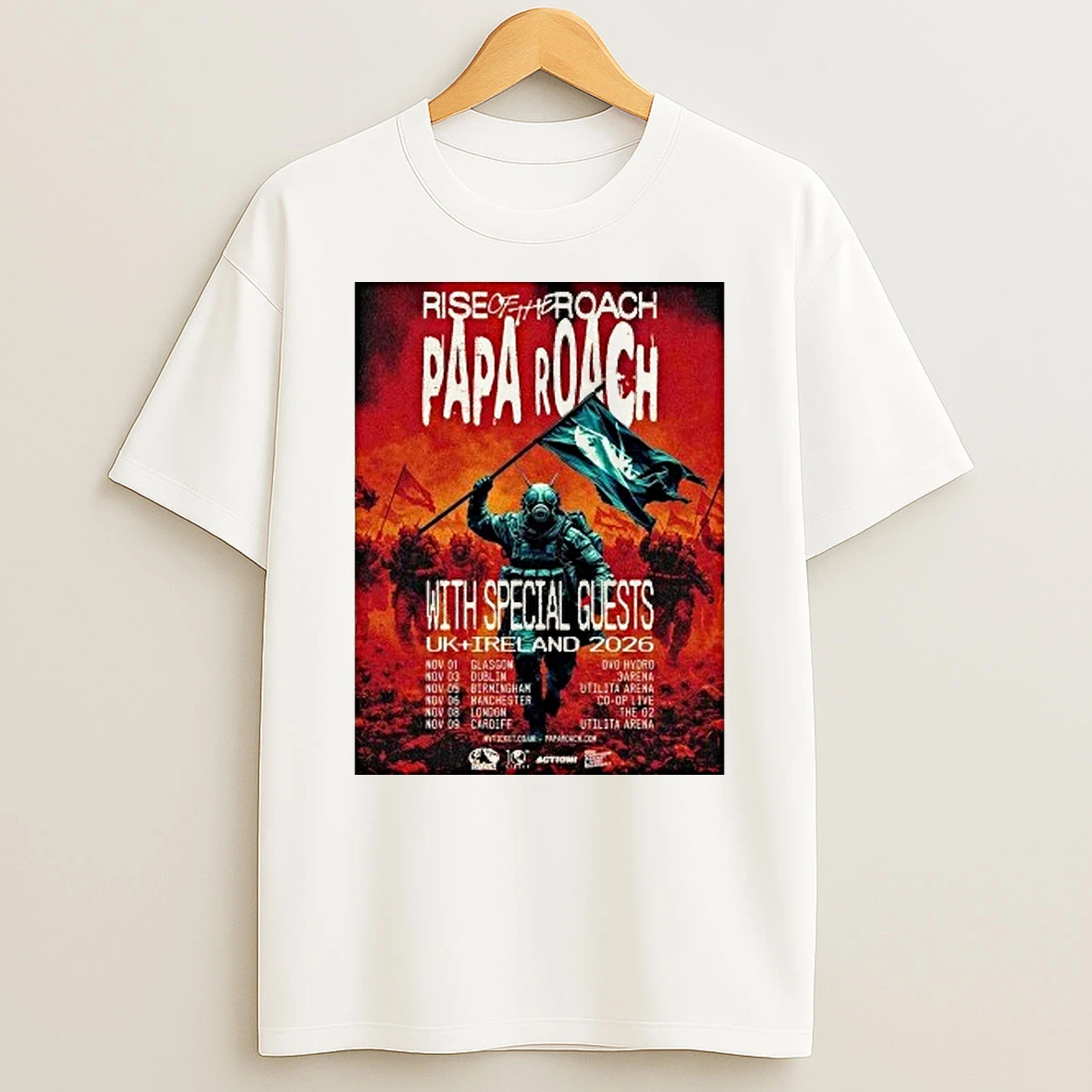 Papa Roach Rise Of The Roach Uk And Ireland Tour 2026 Shirts