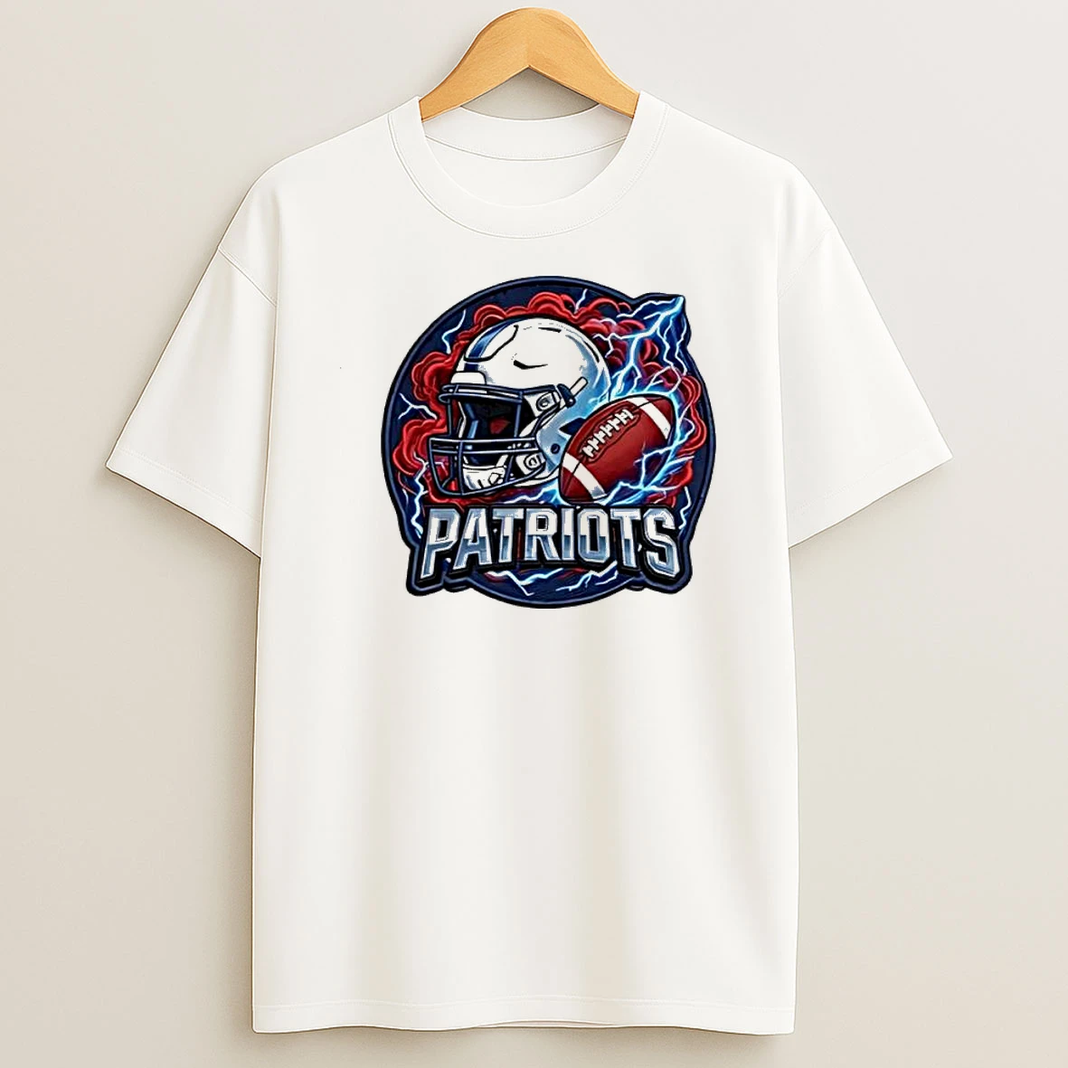 Patriots Football Helmet Lightning Bolt Red Smoke Badge Shirts