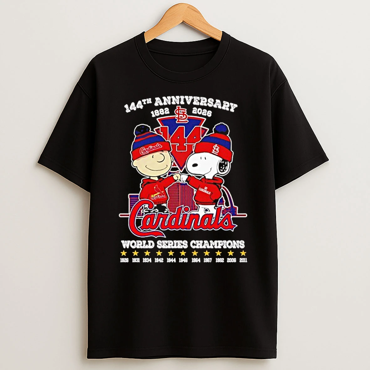 Peanuts X St Louis Cardinals 144th Anniversary 1882 2026 11x World Series Champions Shirts