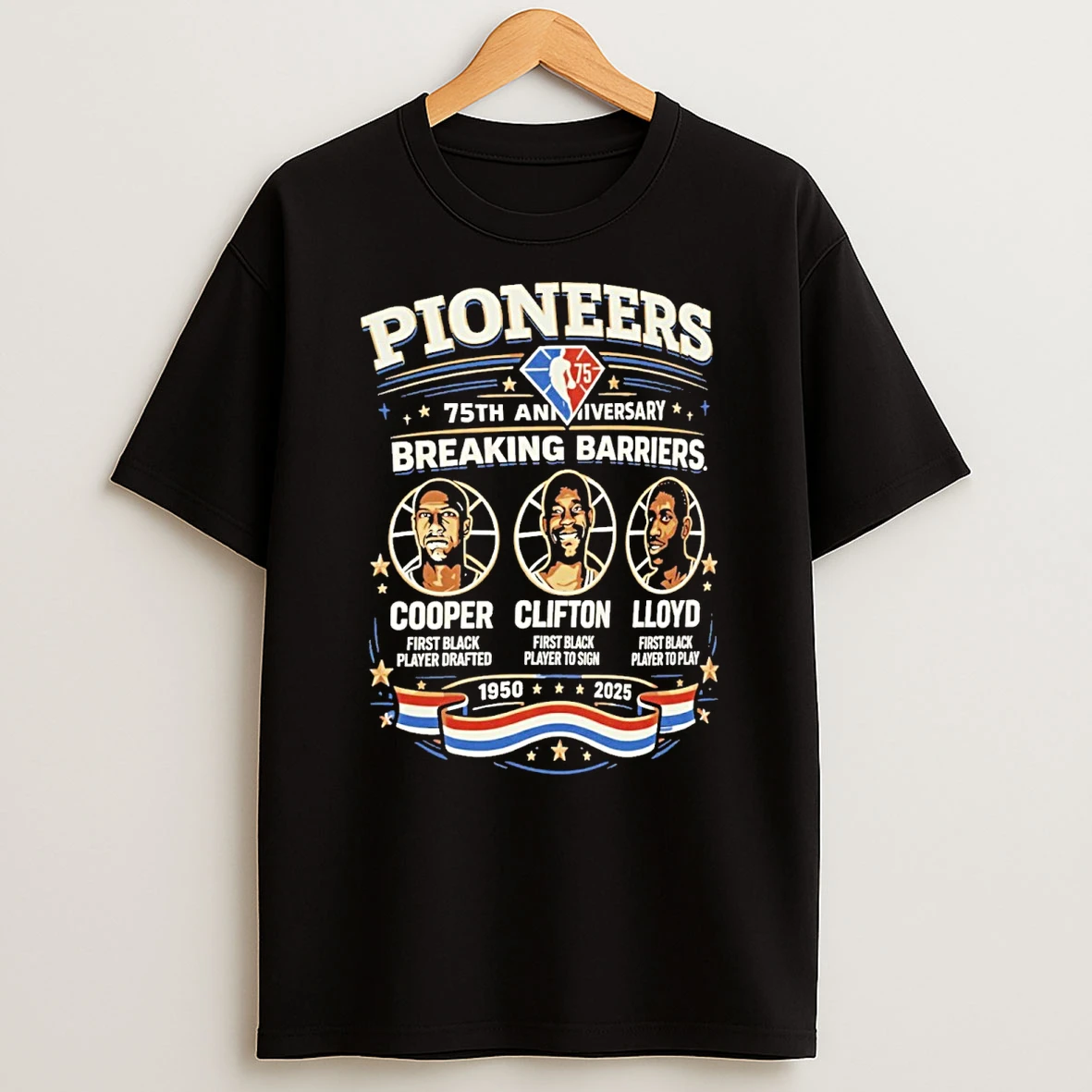 Pioneers 75th Anniversary Breaking Barriers Cooper Clifton Lloyd Black History Month Shirts