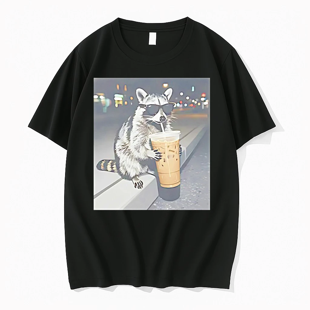 Raccoon Drinking Iced Coffee Photo Shirts