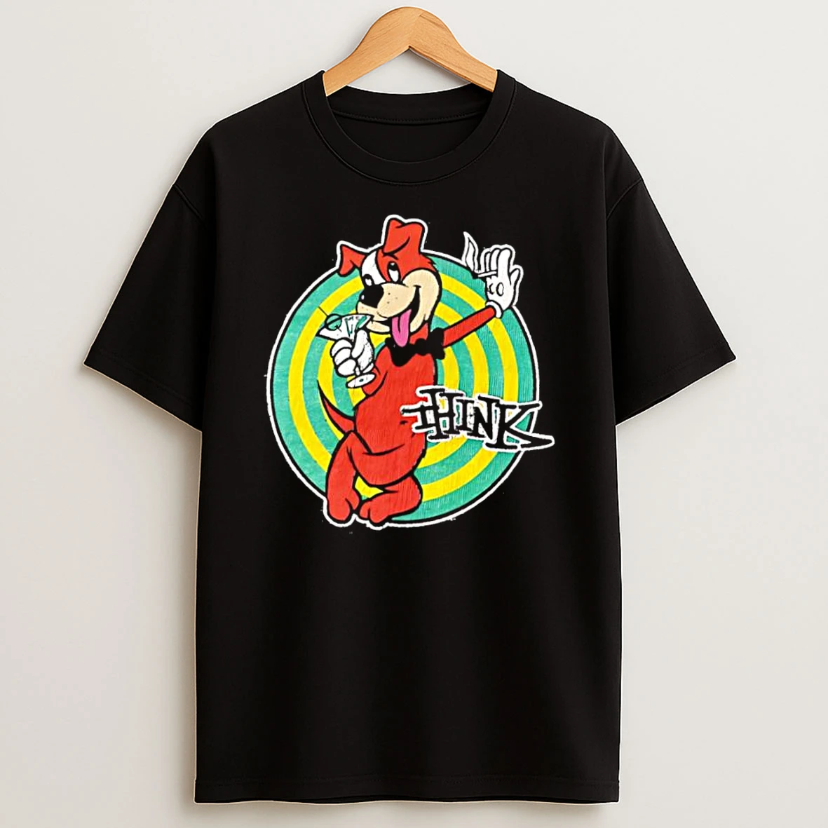 Red Cartoon Dog Drinking Martini Smoking Thinking Shirts
