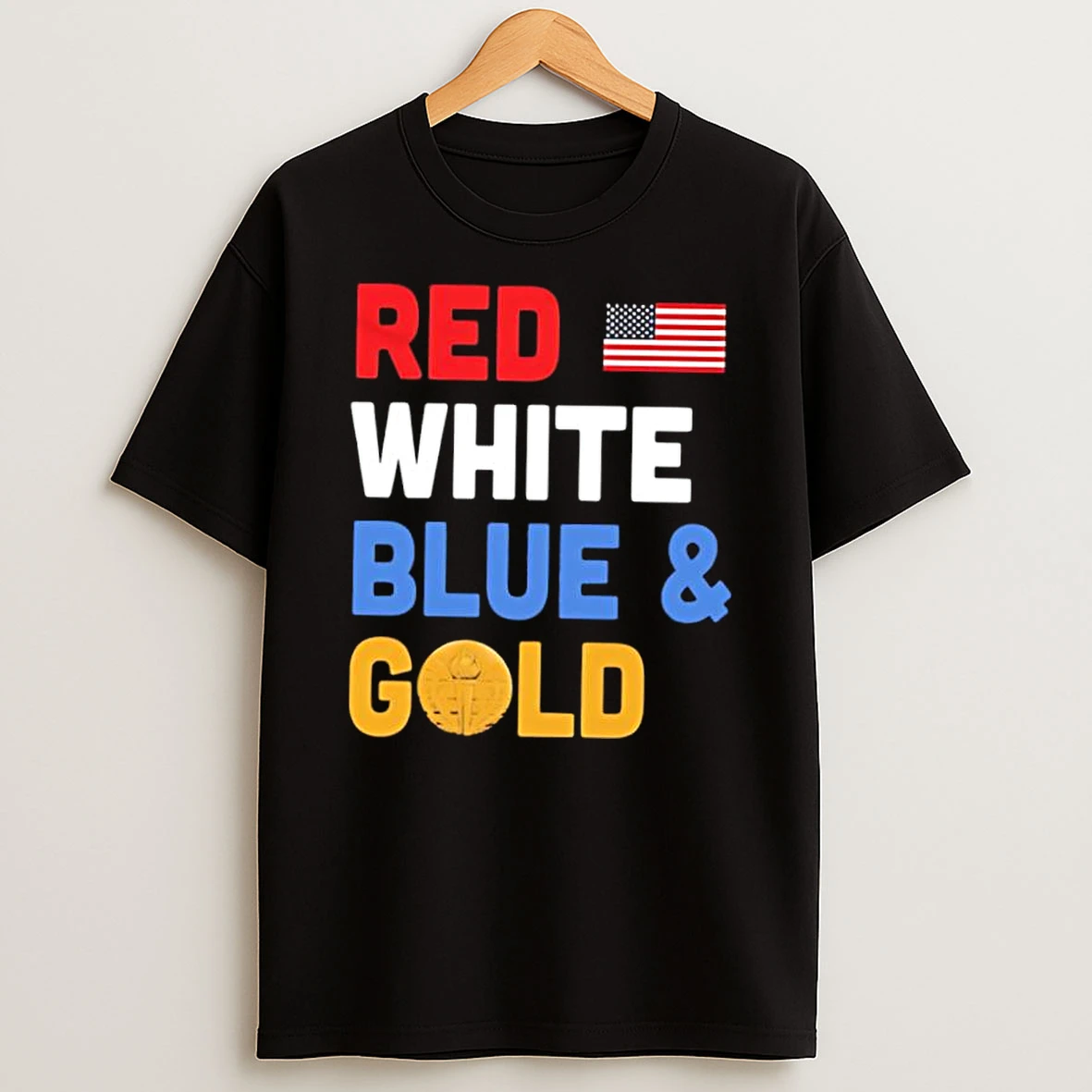 Red White Blue Gold Us Flag Torch Graphic Shirts