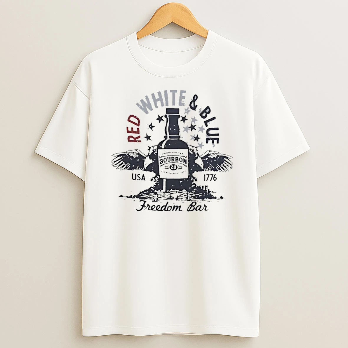 Red White And Blue Usa 1776 Freedom Bar Bourbon Big Shirts